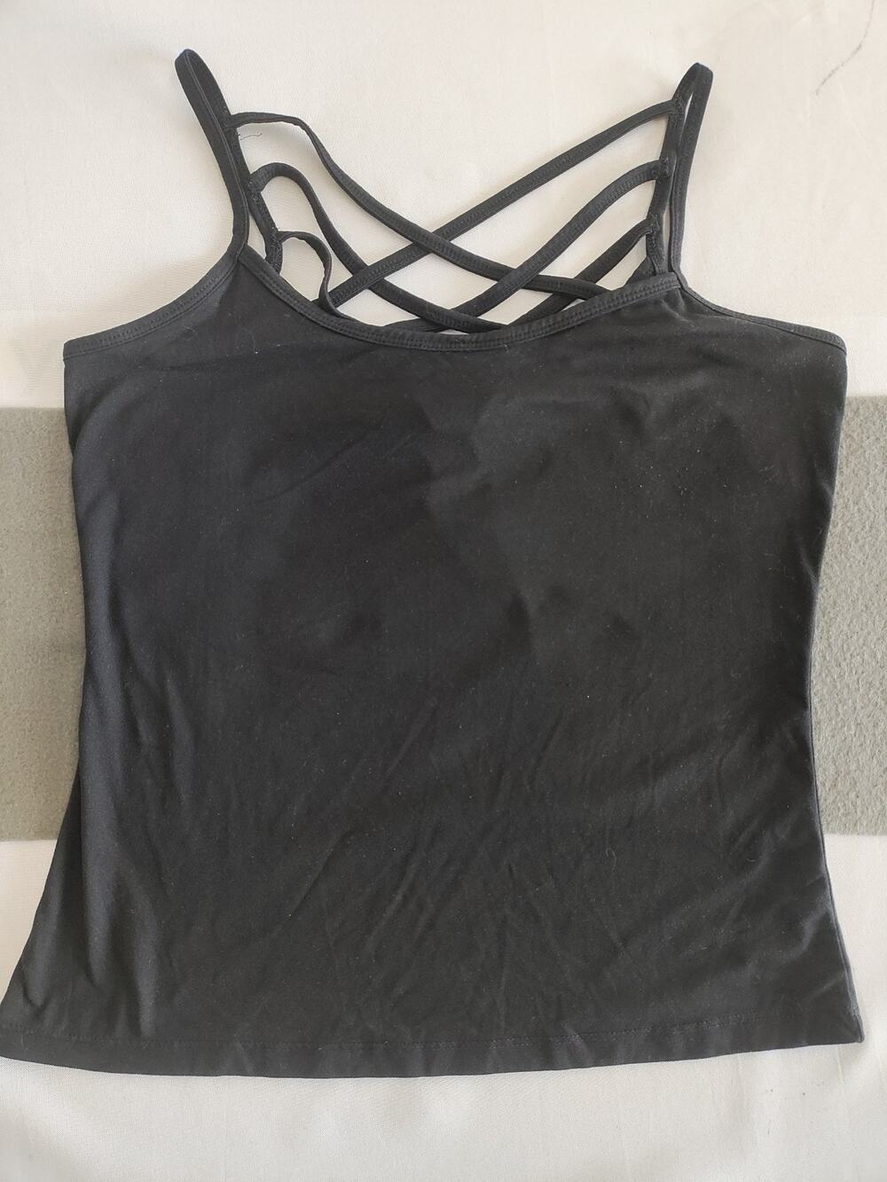 Hot Kiss Black Strappy Tank Top Sleeveless Scoop Neck SZ Med Sexy Active/Casual